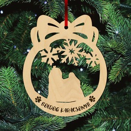 Fa karácsonyfadísz – Hosszú szőrű máltai selyemkutya
