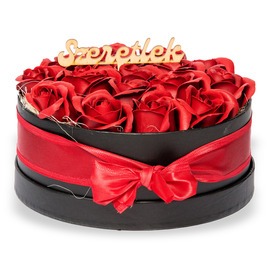 Szappanrózsa box, fekete rózsadoboz - vörös- S