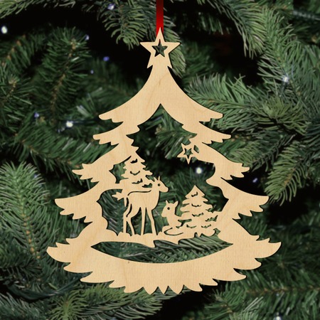 Fa karácsonyfadísz - őzikék