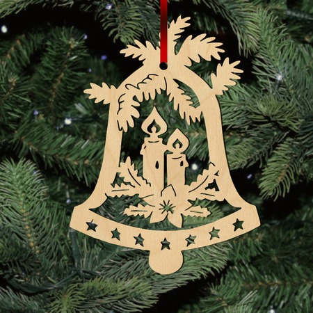 Fa karácsonyfadísz – Harang gyertyákkal