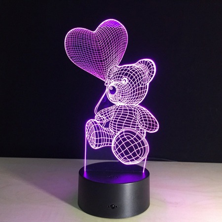 3D LED lámpa - Maci szív lufival