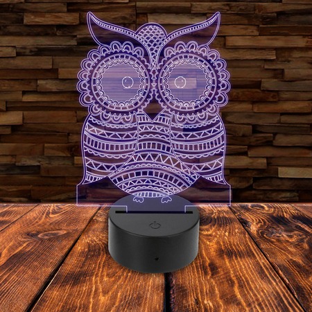 3D LED lámpa - Mandala bagoly