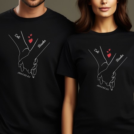 Kéz a kézben egyedi Valentin napi páros póló Kéz a kézben egyedi Valentin napi páros póló