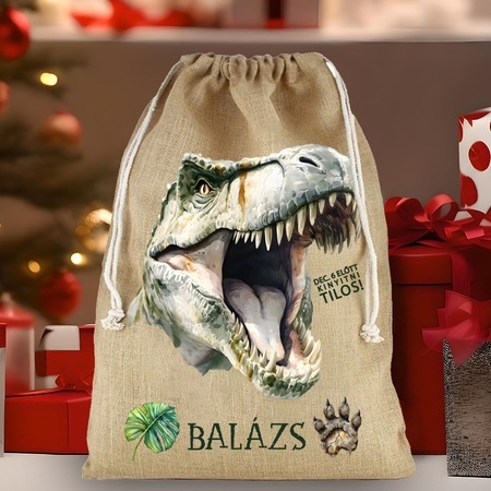 Mikulás zsák - Pamut vászon - Trex dínó Mikulás zsák - Pamut vászon - Trex dínó