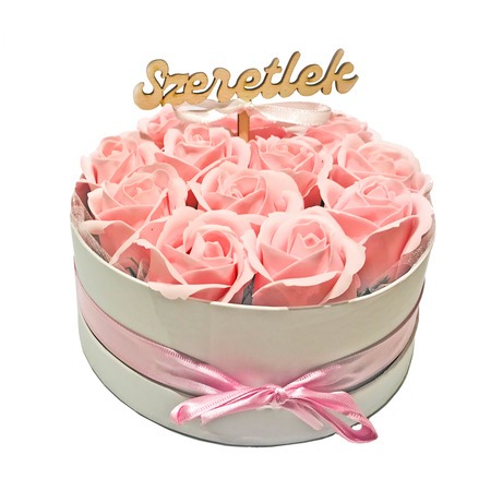 Szappanrózsa box, fehér rózsadoboz - rózsaszín - S