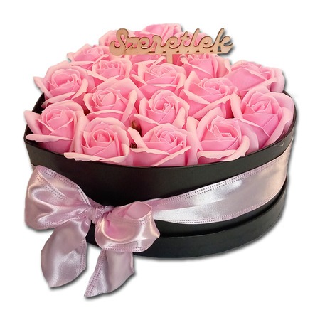 Szappanrózsa szívbox, fekete rózsadoboz - rózsaszín