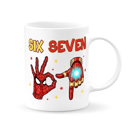 Szuperhősös six seven 67 bögre