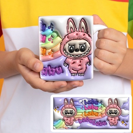 Labubu bögre - 3D hatású - zene szivárvány Labubu bögre - 3D hatású - zene szivárvány