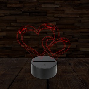 3D LED lámpa - Szívek Valentin napra