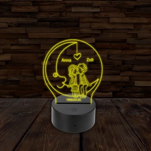 3D LED lámpa - Szerelmesek egyedi névvel és dátummal - Hold