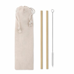 Fém szívószál készlet + ajándék tasak - bambusz