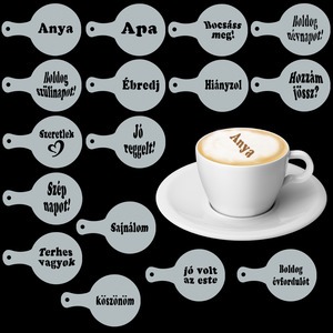 Cappuccino és kávé díszítő szöveges sablonok (16db)