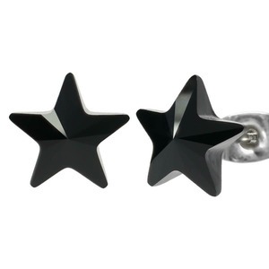 Swanis csillag bedugós fülbevaló - 6 mm - Fekete