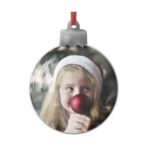 Karácsonyfa dísz egyedi fotóval - átlátszó gömb