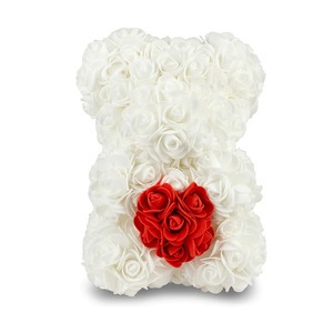 Rózsa maci - fehér piros szívvel 25 cm