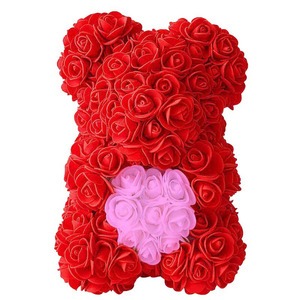 Rózsa maci - piros rózsaszín szívvel 25 cm