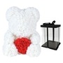 Rózsa maci - Fehér piros szívvel szívvel 40cm + Ajándék táblával